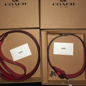 Coach Red Leather Large dog collar and leash